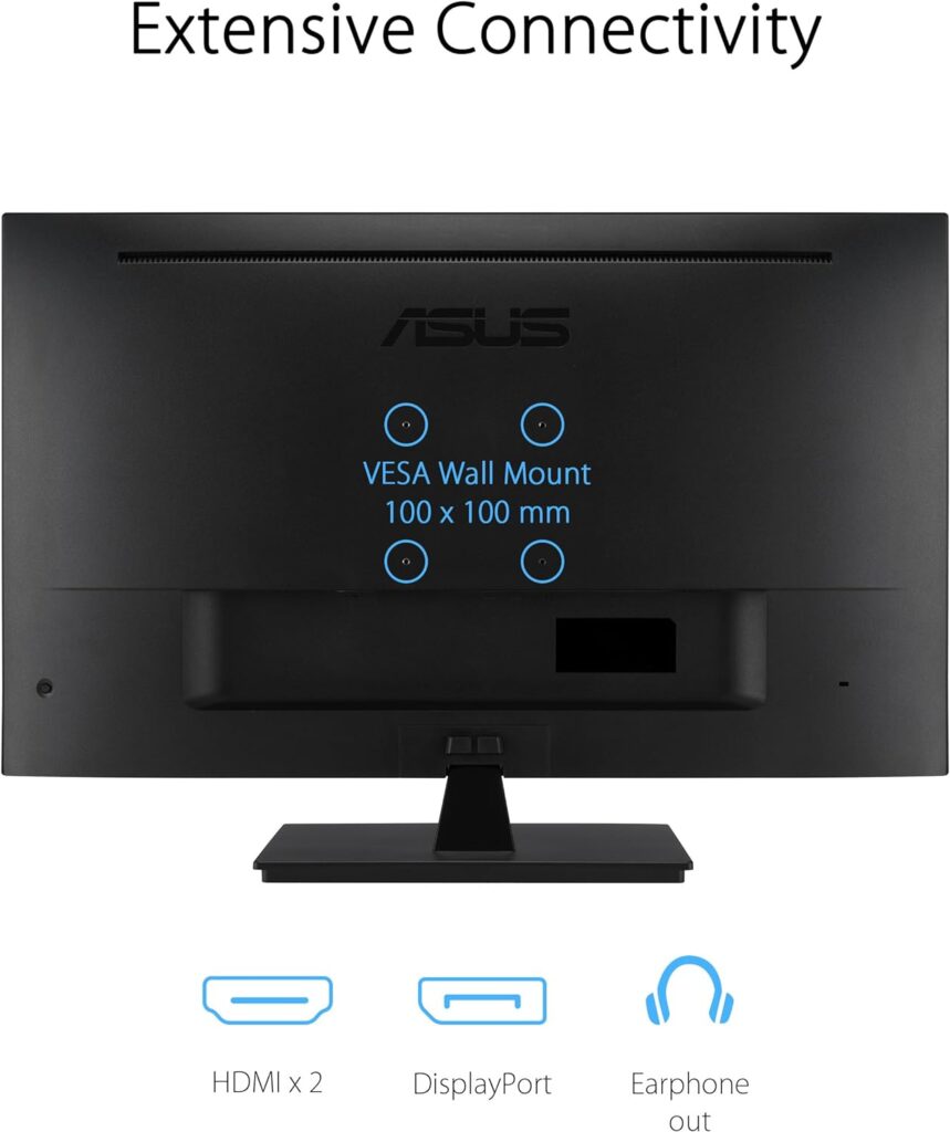 ASUS 31.5” 4K HDR Eye Care Monitor (VP327Q) – UHD (3840 x 2160), 99% sRGB, HDR-10, Adaptive-Sync, Speakers, DisplayPort, HDMI, Flicker Free, Blue Light Filter, VESA Mountable,Black