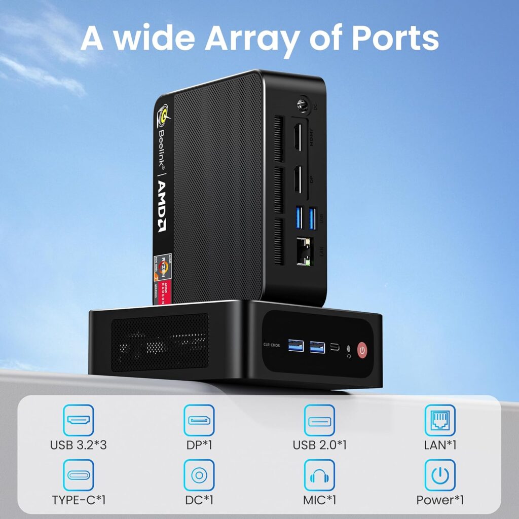 Beelink Mini PC AMD Ryzen 7 5700U Up to 4.3GHz 8C/16T, SER5 16GB RAM 1TB SSD Graphics 8core 1900 MHz, M.2 SSD NVME 2280 Mini Computer WiFi 6/BT5.2/HDMI/DP/USB3.2,Gaming/Office