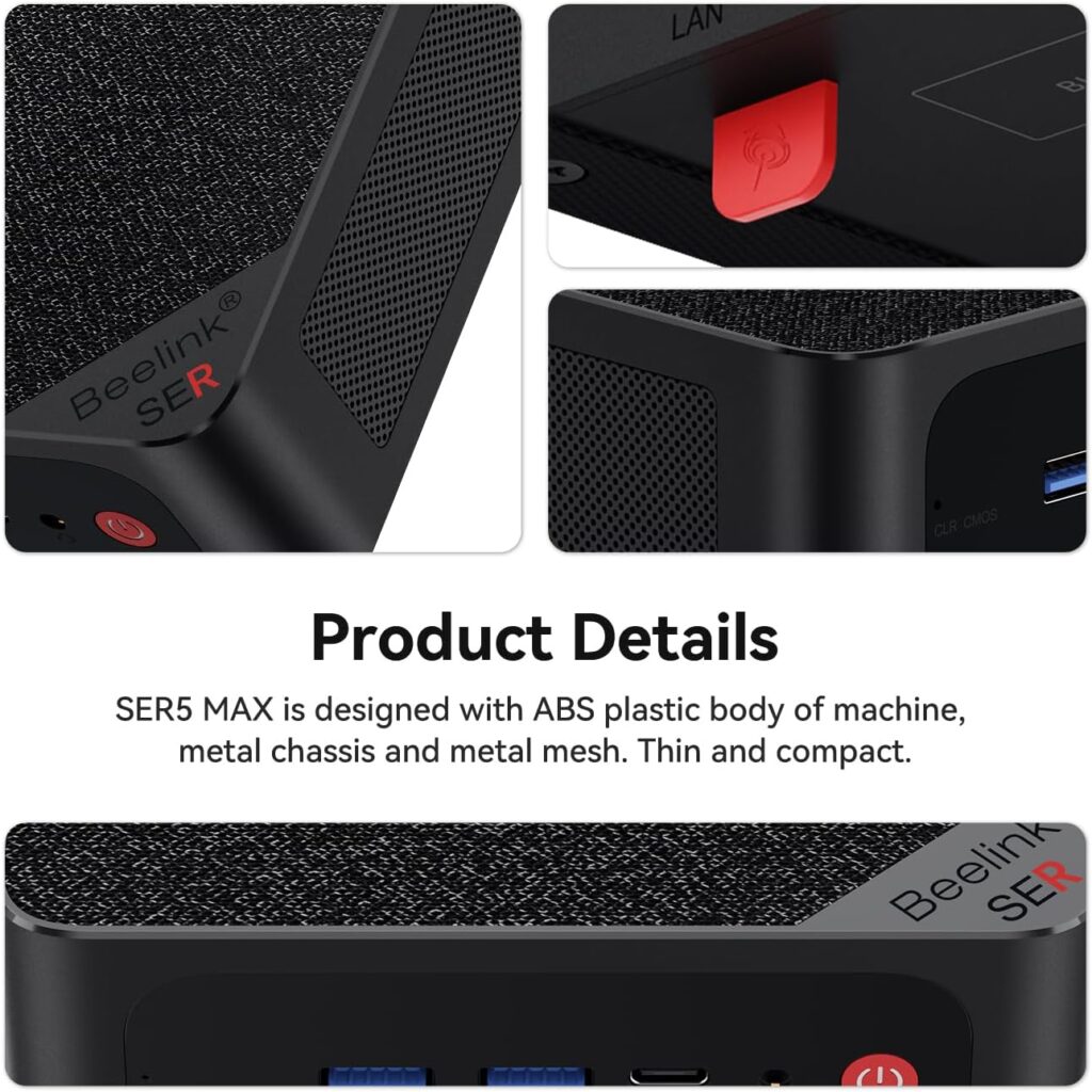 Beelink SER5 Mini PC,AMD Ryzen 7 5700U(8C/16T,up to 4.3 GHz),Mini Computer 16GB DDR4 RAM 500GB M.2 SSD Graphics 8 core 1900 MHz Wifi6/BT5.2/HDMI+DP+Type-C,Support Three-Screen Display
