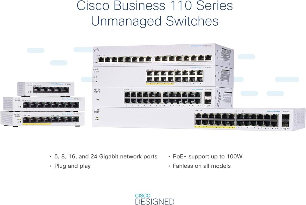 Cisco Business CBS110-8T-D Unmanaged Switch | 8 Port GE | Desktop | Ext PS | Limited Lifetime Protection (CBS110-8T-D-NA) Cisco Business CBS110-8T-D Unmanaged Switch | 8 Port GE | Desktop | Ext PS | Limited Lifetime Protection (CBS110-8T-D-NA)