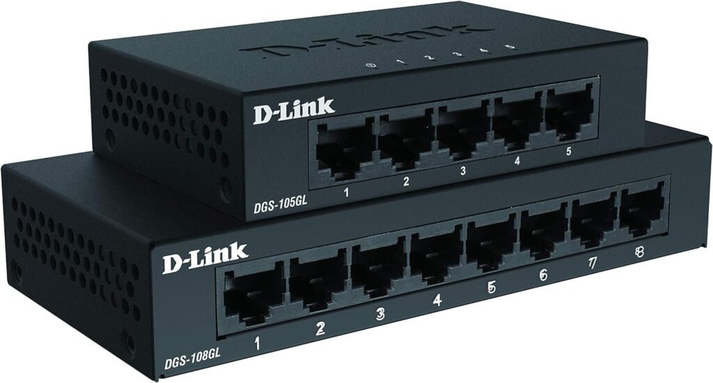 D-Link Ethernet Switch, 8 Port Gigabit Unmanaged Desktop Plug and Play Sturdy Metal Housing Fanless Design EEE Brown Box (DGS-108GL)