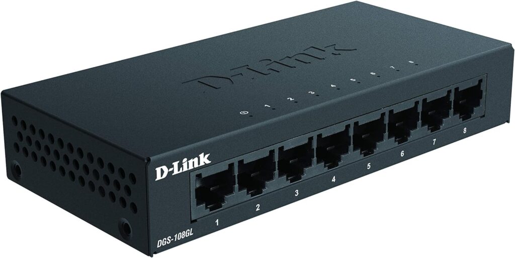 D-Link Ethernet Switch, 8 Port Gigabit Unmanaged Desktop Plug and Play Sturdy Metal Housing Fanless Design EEE Brown Box (DGS-108GL)