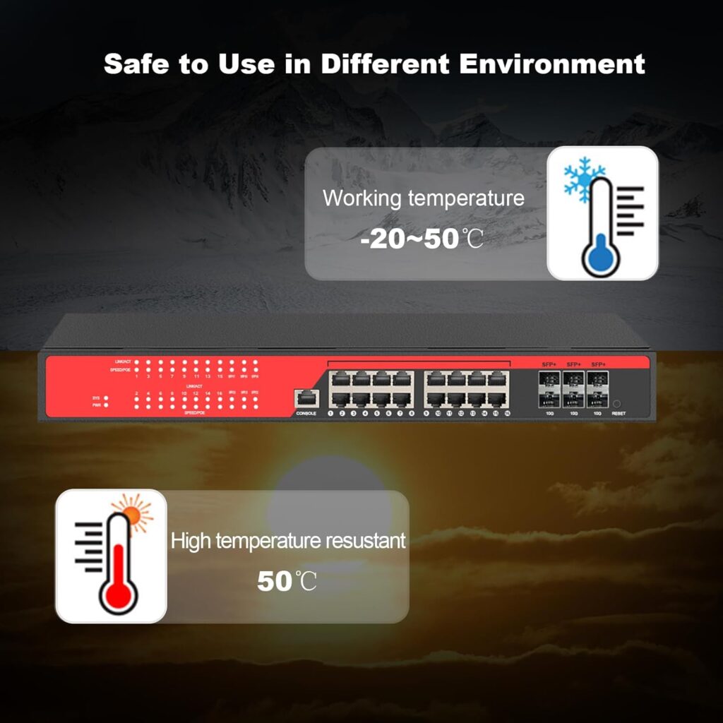 ienRon 10 Port Gigabit Switch, 8 Gigabit Ports + 2 Gigabit Uplink Ports, Unmanaged Ethernet Switch, Internet Switch Network Switch with AI Detection VLAN Mode | Plug and Play| Fanless Metal Design
