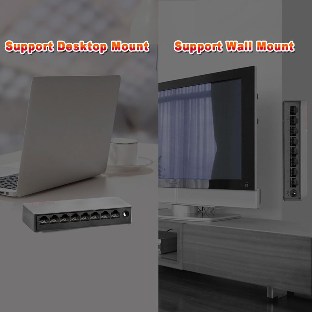 ienRon 8 Ports Gigabit Ethernet Switch,Unmanaged Network Switch Supported Desktop or Wall Mount,1000Mbps Ethernet SplitterPlug  Play|Fanless Design|Shielded Ports|Traffic Optimization