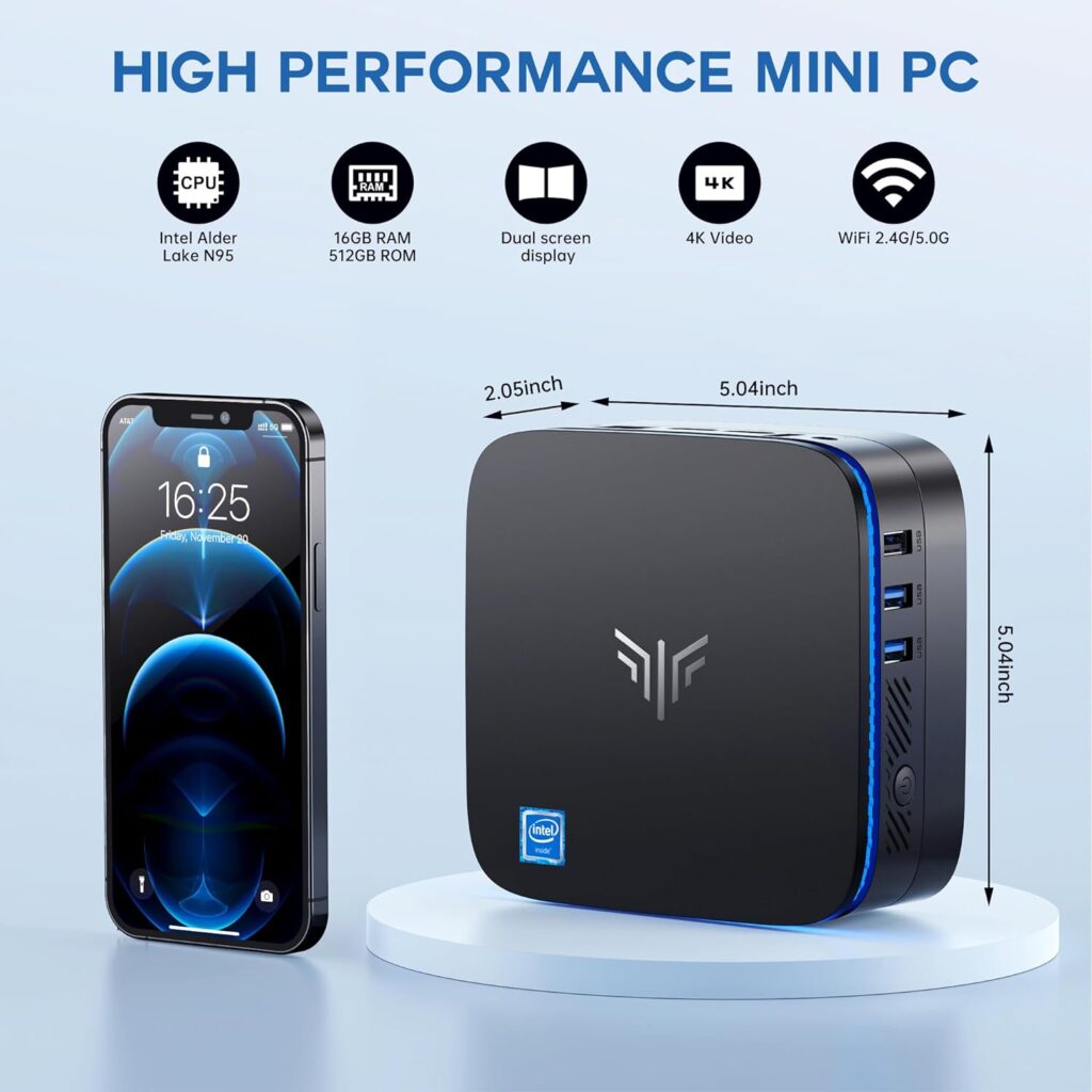 KAMRUI AK1 Plus Mini PC, Intel 12th Gen N95(up to 3.4GHz) Mini Desktop Computers, 16GB DDR4 RAM 512GB M.2 SSD Micro Computer Tower Support 4K UHD, Dual Wi-Fi, BT 4.2 for Business Home Office