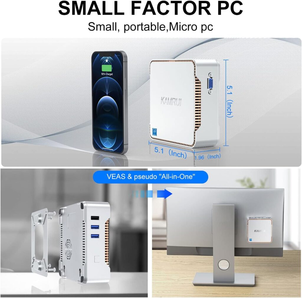 KAMRUI GK3 Plus Mini PC 16GB RAM 512GB M.2 SSD, Intel 12th Alder Lake N95 (up to 3.4GHz) Micro PC, 2.5SSD, Gigabit Ethernet, 4K UHD, WiFi, BT, VESA/Home/Business Mini Desktop Computer