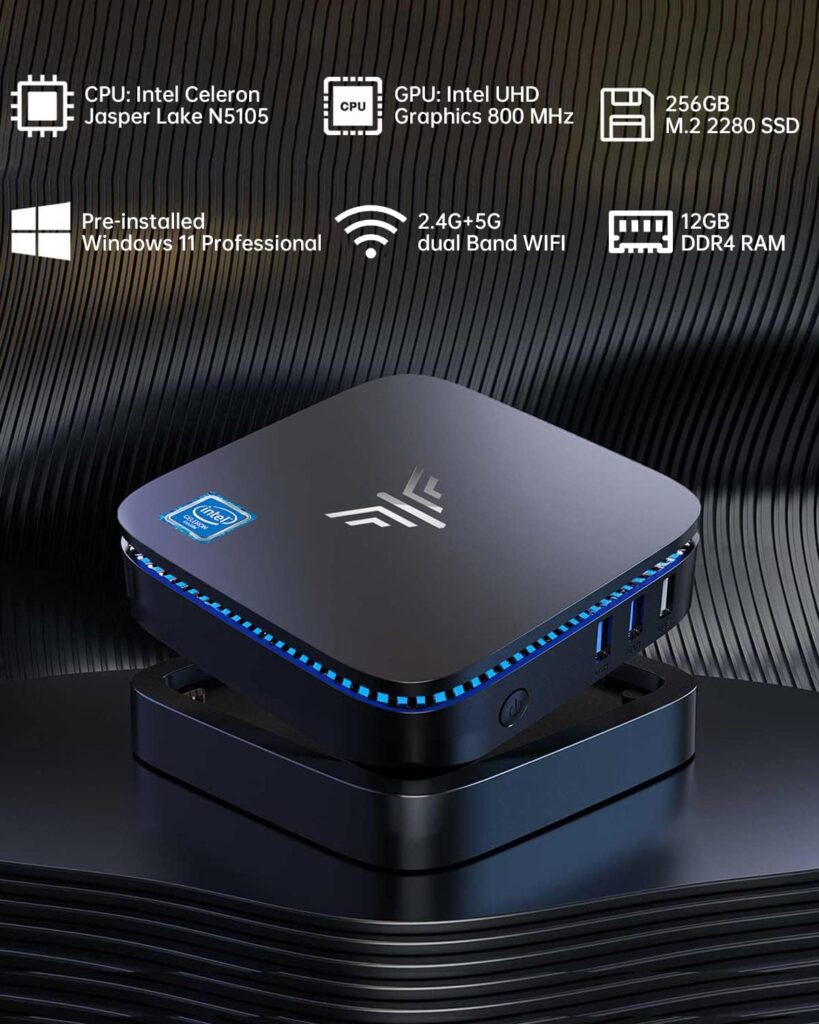 KAMRUI Mini PC, AK1 PRO 12GB RAM 256GB SSD Mini Desktop Computer Intel Celeron N5105 Processor,Quad Core Micro Computer 4K, Support 2.5-inch SSD, 2.4G/ 5.0G WiFi, Gigabit Ethernet, HTPC