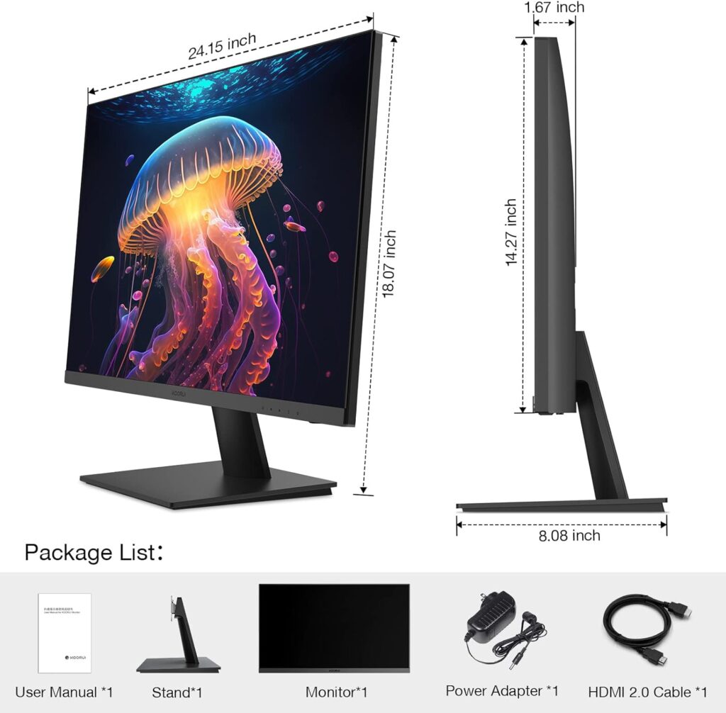 KOORUI 4K Monitor 27 inch 3840 X 2160 UHD Gaming Monitor, IPS with VESA, AdaptiveSync, HDR10, 90% DCI-P3, HDMI, DisplayPort Computer Monitor, Black, N07