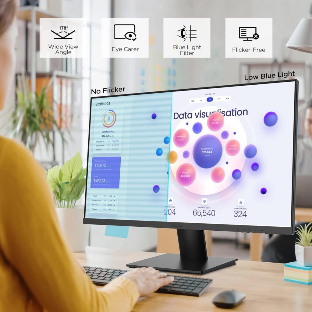 KOORUI 4K Monitor 27 inch 3840 X 2160 UHD Gaming Monitor, IPS with VESA, AdaptiveSync, HDR10, 90% DCI-P3, HDMI, DisplayPort Computer Monitor, Black, N07