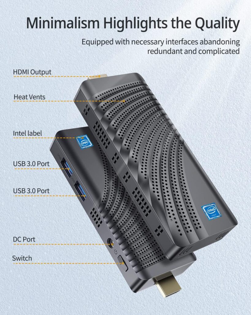 Mini PC Stick Intel Celeron N4000 (Up to 2.6GHz) Windows 10 Pro Mini Computer Stick 4GB DDR4 64GB eMMC Micro Desktop Small Form Factor PC Supports 4K HDMI, 2.4G/5G WiFi, Bluetooth 4.2, Auto Power On