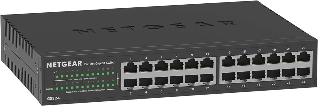NETGEAR 24-Port Gigabit Ethernet Unmanaged Switch (GS324) - Desktop, Wall, or Rackmount, Silent Operation