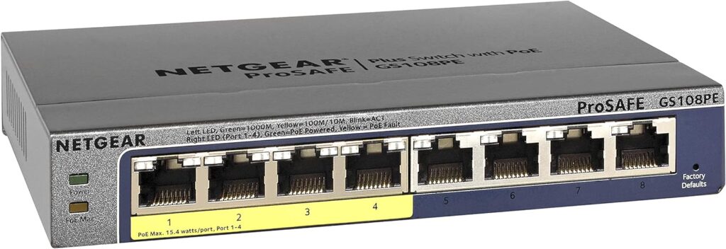NETGEAR 8-Port PoE Gigabit Ethernet Plus Switch (GS108PEv3) - Managed, with 4 x PoE @ 53W, Desktop or Wall Mount, and Limited Lifetime Protection