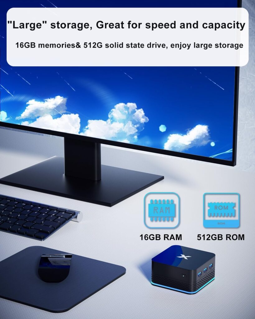 New Mini PC 16GB RAM 512GB ROM M.2 SSD Mini Desktop Computer Built-in Intel Alder Lake -N95(up to 3.4Ghz) 4-Core CPU Micro PC with Dual WiFi Bluetooth 4.2 Gigabit Ethernet HDMI 4K USB 3.1