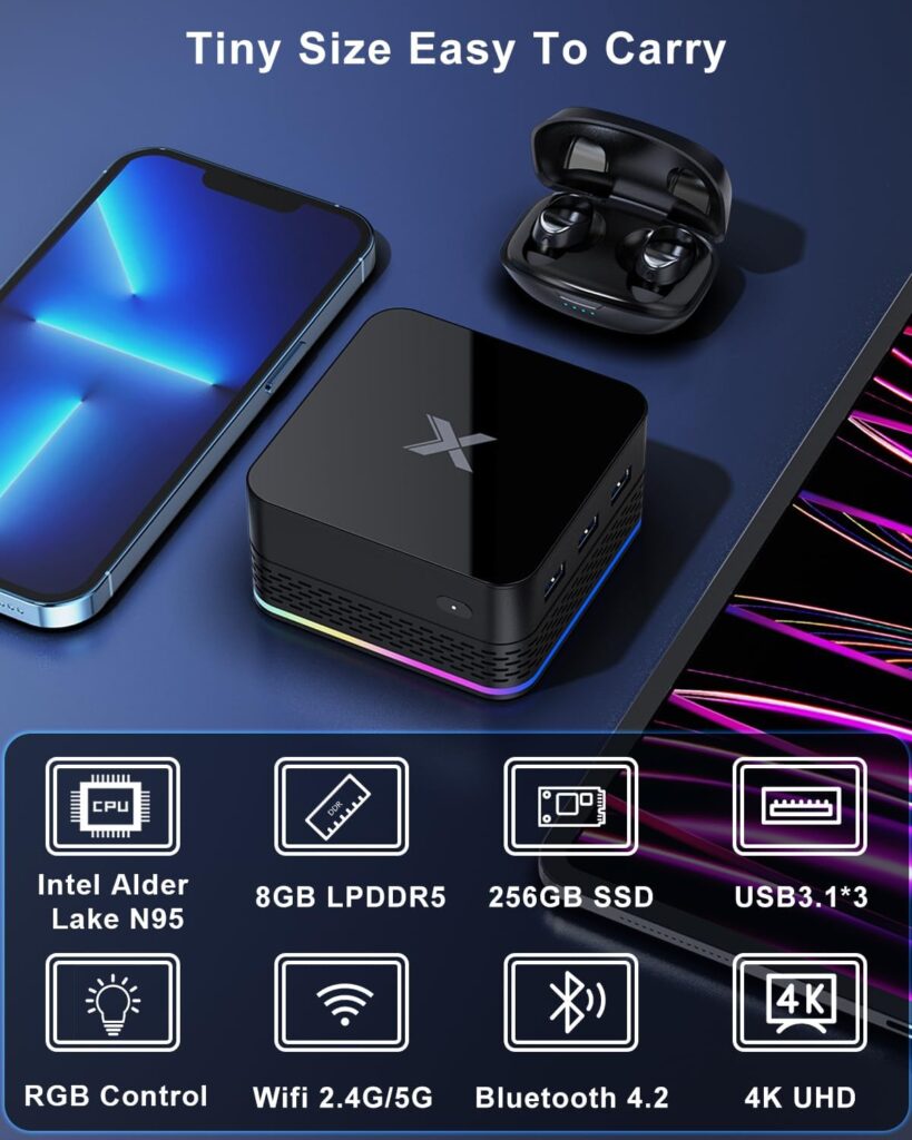 New Mini PC 16GB RAM 512GB ROM M.2 SSD Mini Desktop Computer Built-in Intel Alder Lake -N95(up to 3.4Ghz) 4-Core CPU Micro PC with Dual WiFi Bluetooth 4.2 Gigabit Ethernet HDMI 4K USB 3.1