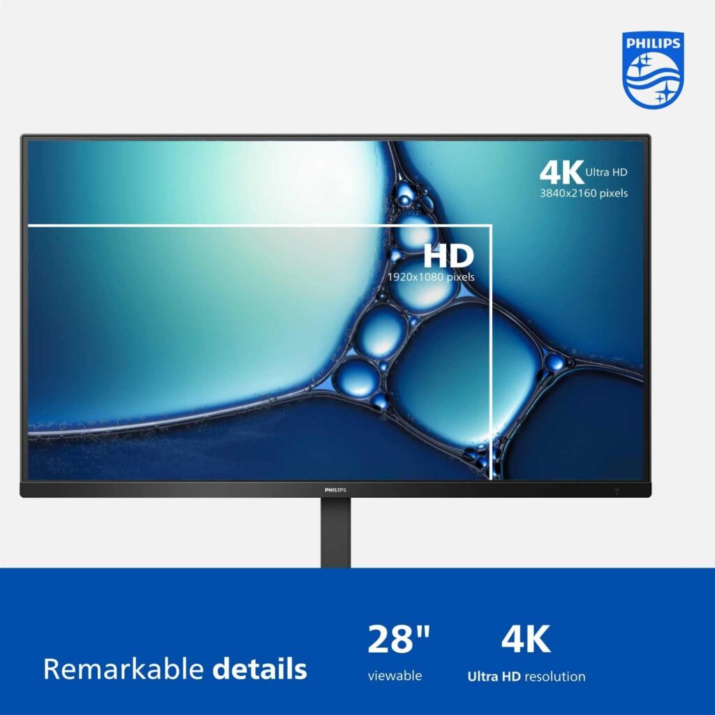 PHILIPS 288E2E 28 Frameless Monitor, 4K UHD 3840x2160 IPS, 120% sRGB, FreeSync, Height Adjustable, VESA, 4Yr Advance Replacement