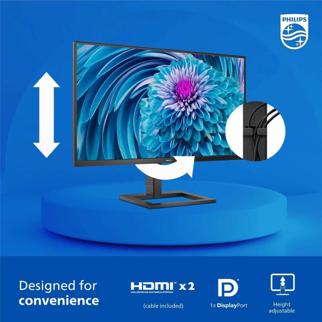 PHILIPS 288E2E 28 Frameless Monitor, 4K UHD 3840x2160 IPS, 120% sRGB, FreeSync, Height Adjustable, VESA, 4Yr Advance Replacement