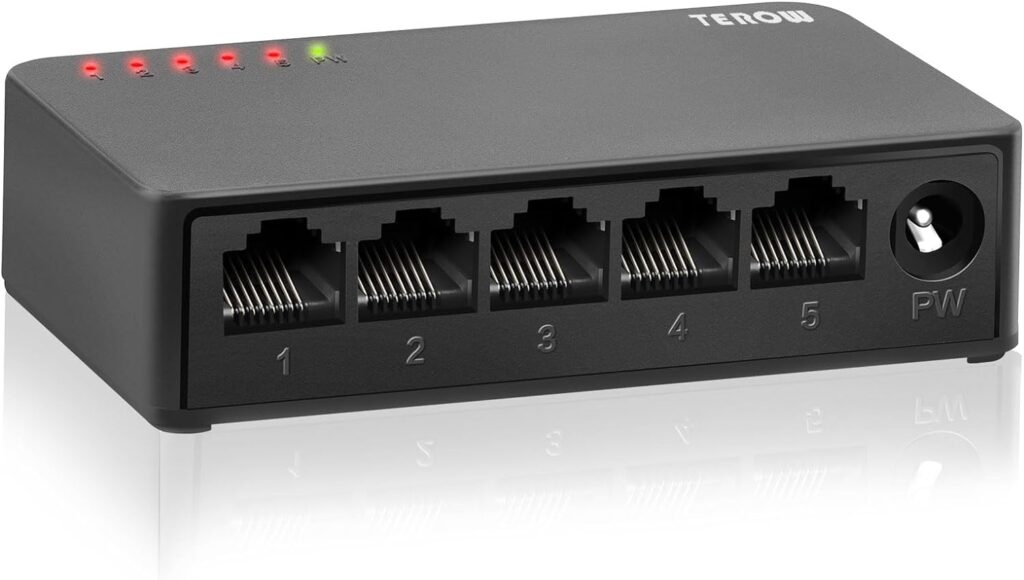 TEROW Ethernet Switch,5 Port Gigabit Unmanaged Network Switch, Portable Switch | Plug  Play | Fanless Housing, Black