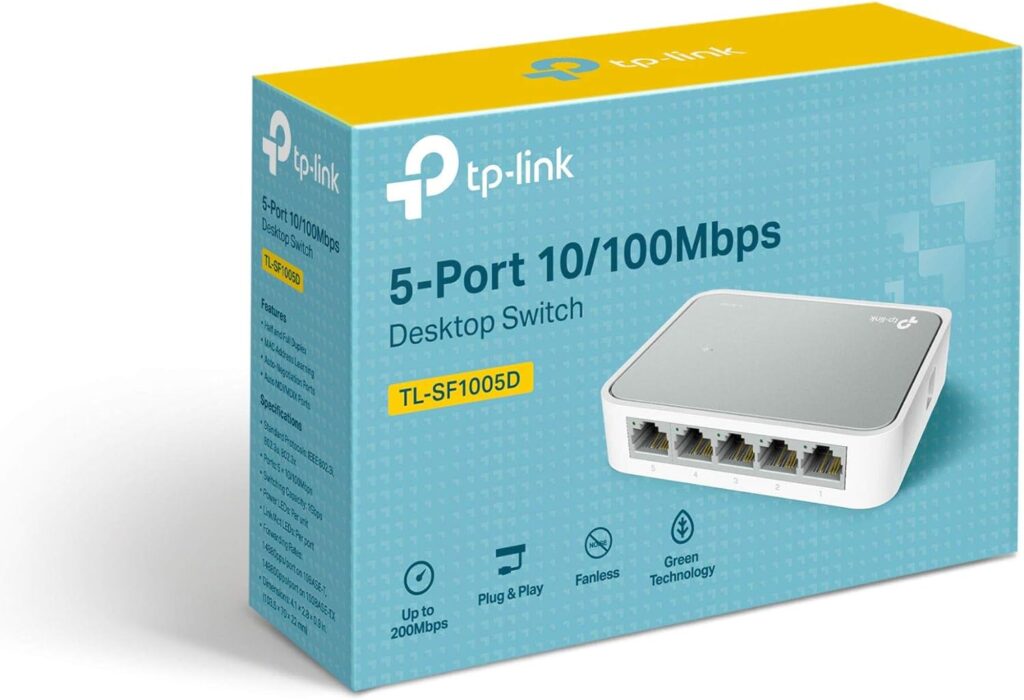 TP-Link 5 Port 10/100 Mbps Fast Ethernet Switch | Desktop Ethernet Splitter | Ethernet Hub | Plug  Play | Fanless Quiet | Desktop Design | Green Technology | Unmanaged (TL-SF1005D),White