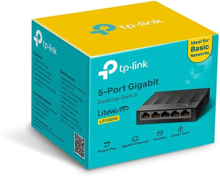 TP-Link Litewave 5 Port Gigabit Ethernet Switch | Desktop Ethernet Splitter | Plastic Case | Unshielded Network Switch | Plug  Play | Fanless Quiet | Unmanaged (LS1005G)