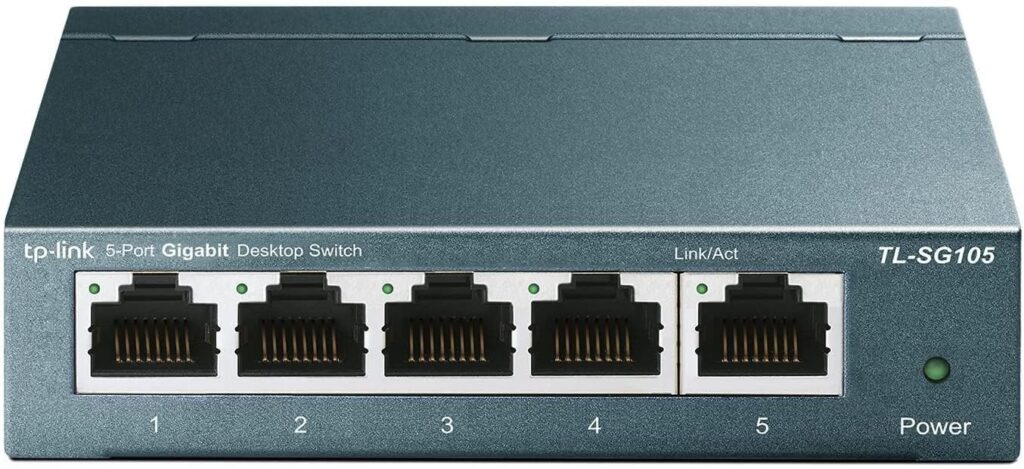 TP-Link TL-SG105, 5 Port Gigabit Unmanaged Ethernet Switch, Network Hub, Ethernet Splitter, Plug Play, Fanless Metal Design, Shielded Ports, Traffic Optimization,Navy Blue TP-Link TL-SG105, 5 Port Gigabit Unmanaged Ethernet Switch, Network Hub, Ethernet Splitter, Plug Play, Fanless Metal Design, Shielded Ports, Traffic Optimization,Navy Blue