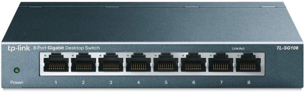 TP-Link TL-SG108 8 Port Gigabit Unmanaged Ethernet Network Switch, Ethernet Splitter Plug  Play Fanless Metal Design Shielded Ports Traffic Optimization