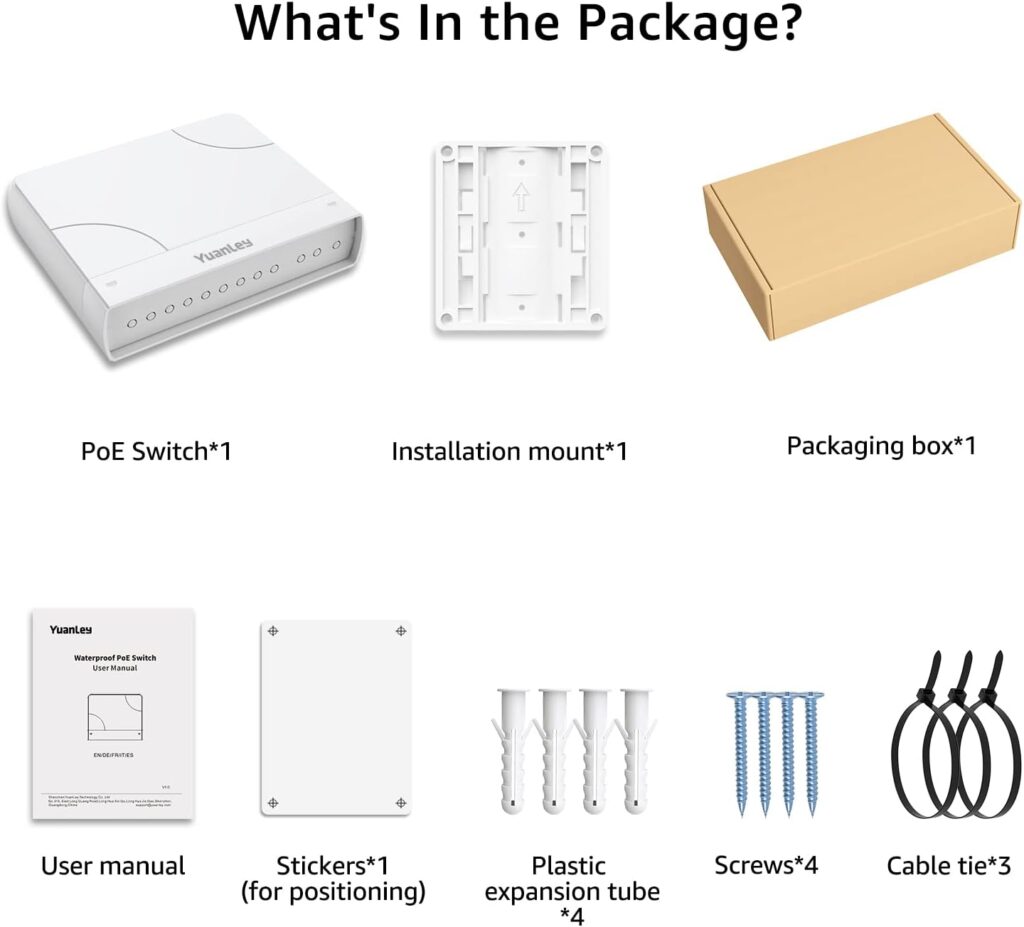 YuanLey 4-Port PoE Switch Gigabit- Waterproof Outdoor Ethernet Unmanaged Network Switch with VLAN Function, 78W Built-in Power, IEEE802.3af/at Support and Plug  Play, Ideal for Outdoor Use