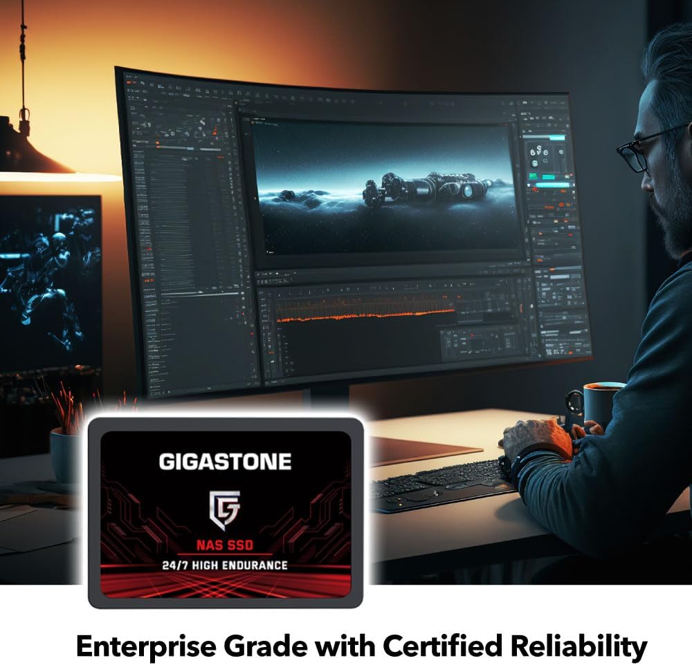 Gigastone Enterprise 2TB NAS SSD (4-Pack) 24/7 High Endurance Business Server Personal Cloud Data Center NVR RAID Rugged 2.5 SATA III Internal Solid State Drive 3D NAND SLC Cache Memory Expansion