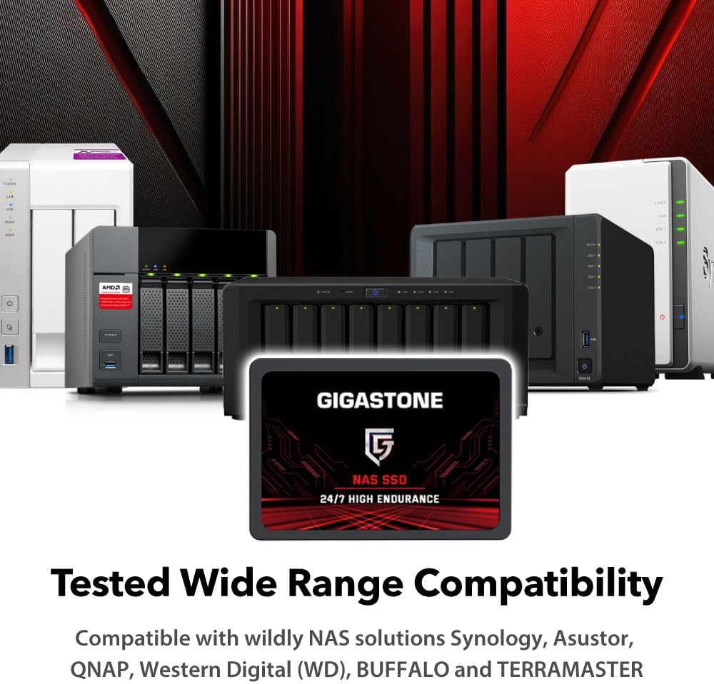 Gigastone Enterprise 2TB NAS SSD (4-Pack) 24/7 High Endurance Business Server Personal Cloud Data Center NVR RAID Rugged 2.5 SATA III Internal Solid State Drive 3D NAND SLC Cache Memory Expansion